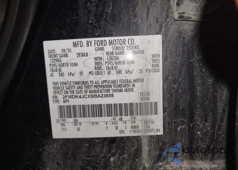 2011 Ford Edge Sel from USA, damaged, VIN 2FMDK4JCXBBA23858